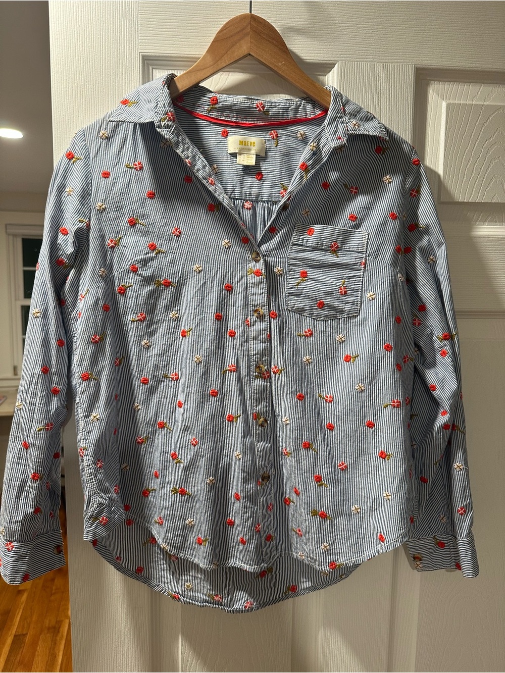 Maeve blue stripe button down w. flowers sz. 8